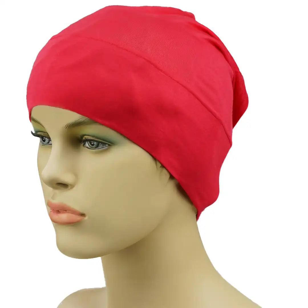 Monochrome Tube Undercap Thin Breathable  Cotton-Jersey Elastic Base Cap Lightweight Inner Hijab Cap For Women (Shade of Red)