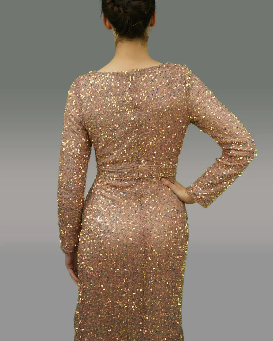 Elegant Sheath Column V-Neck Long Sleeve Sweep Train Velvet Sequins Shimmery Dress