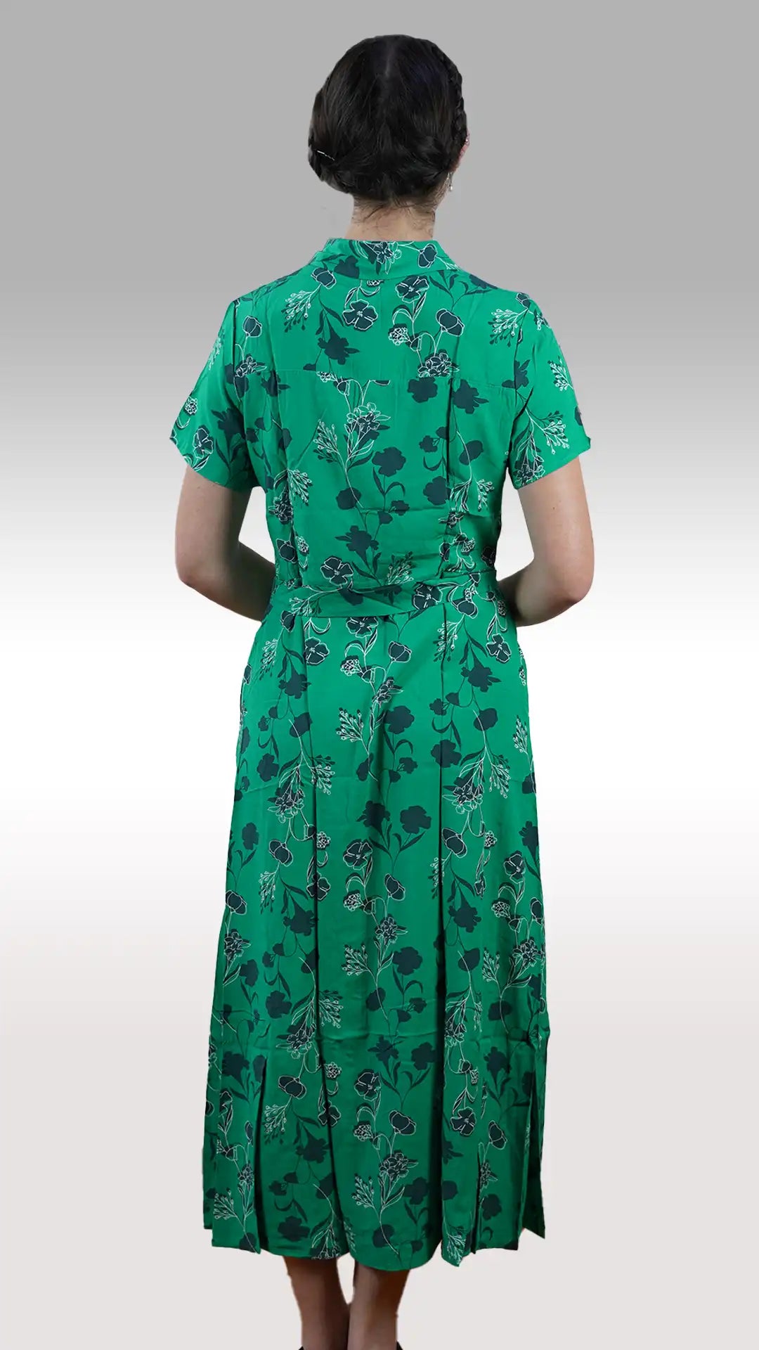 Emerald floral printed short sleeve maxi women's dress