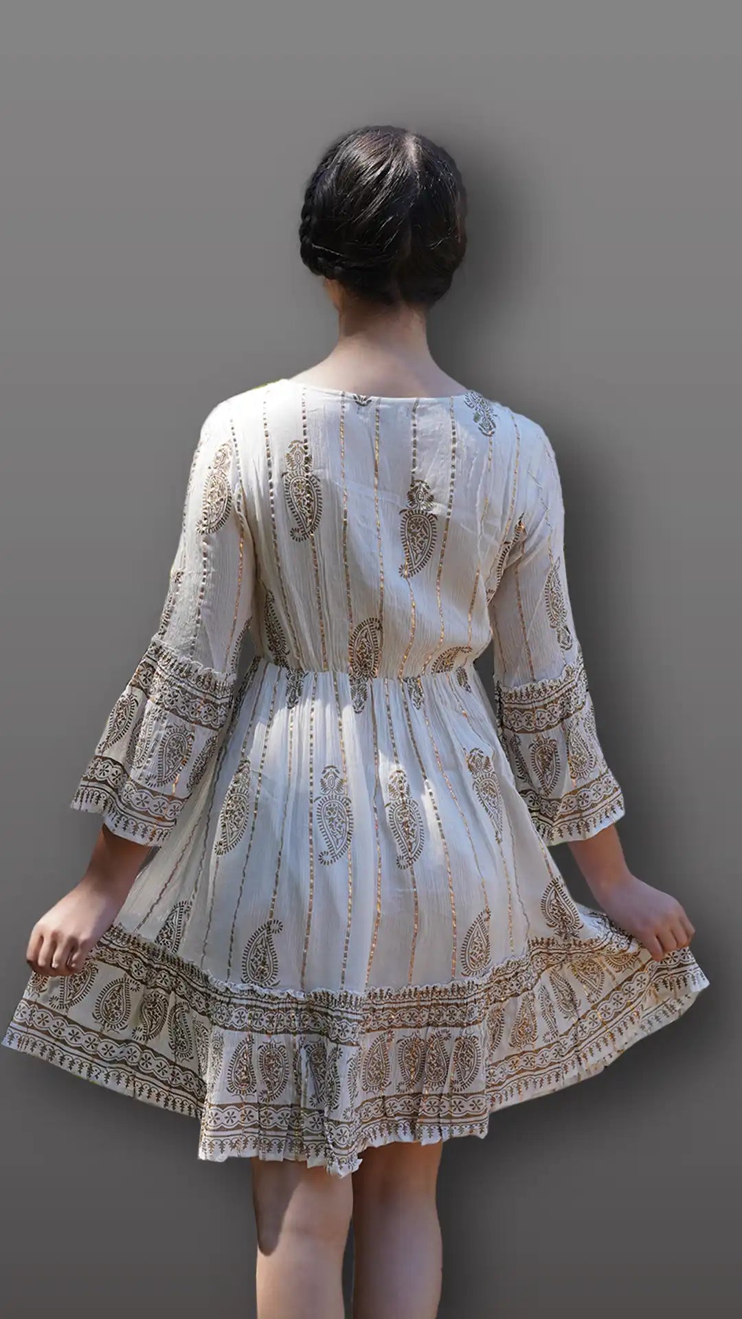 3/4 Sleeve Paisley Print Women's Midi Dress with Lurex