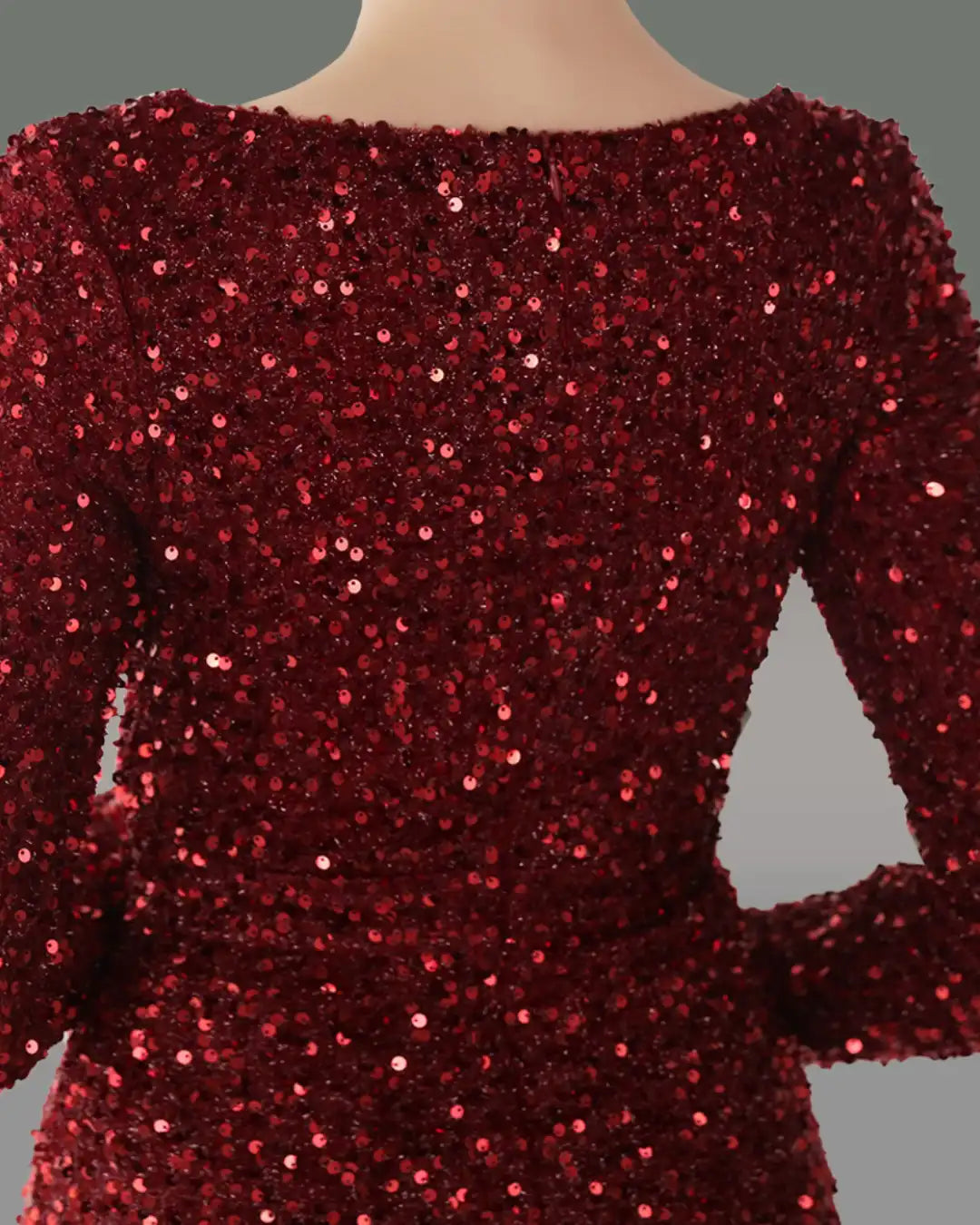 Elegant Sheath Column V-Neck Long Sleeve Sweep Train Velvet Sequins Shimmery Dress