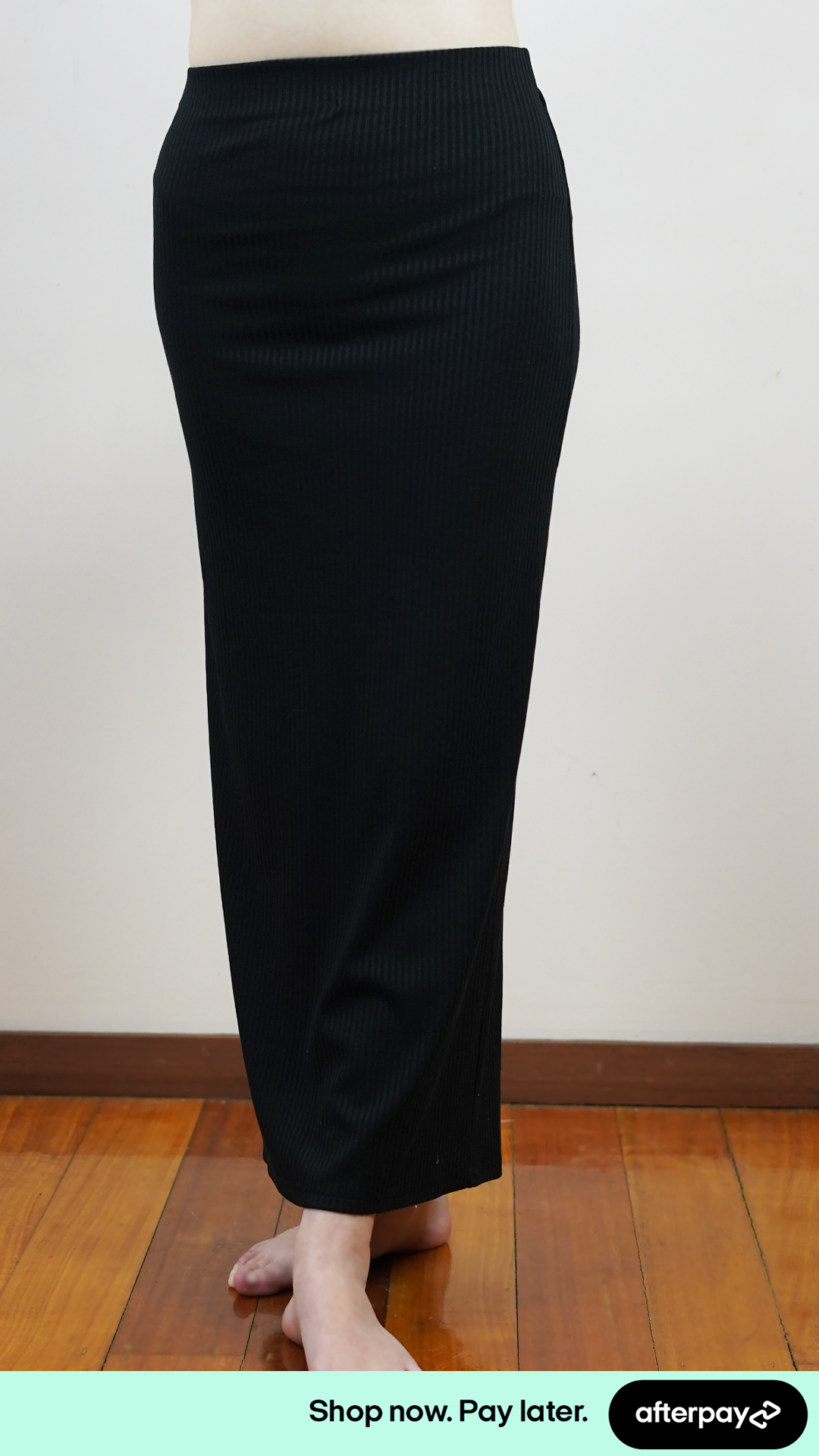 Black Ribbed Maxi Length Stretchy Office Work Casual Skirts