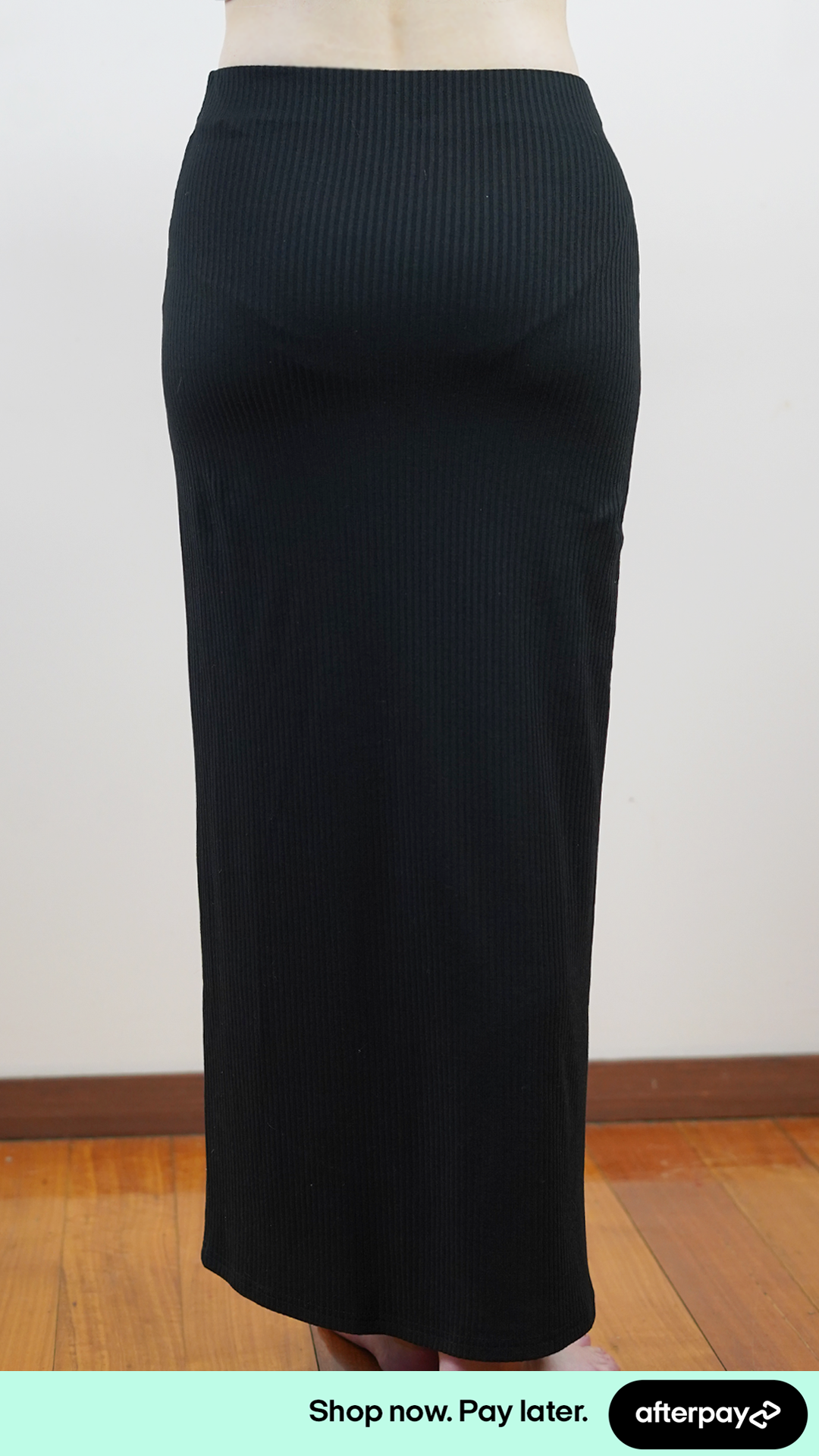 Black Ribbed Maxi Length Stretchy Office Work Casual Skirts