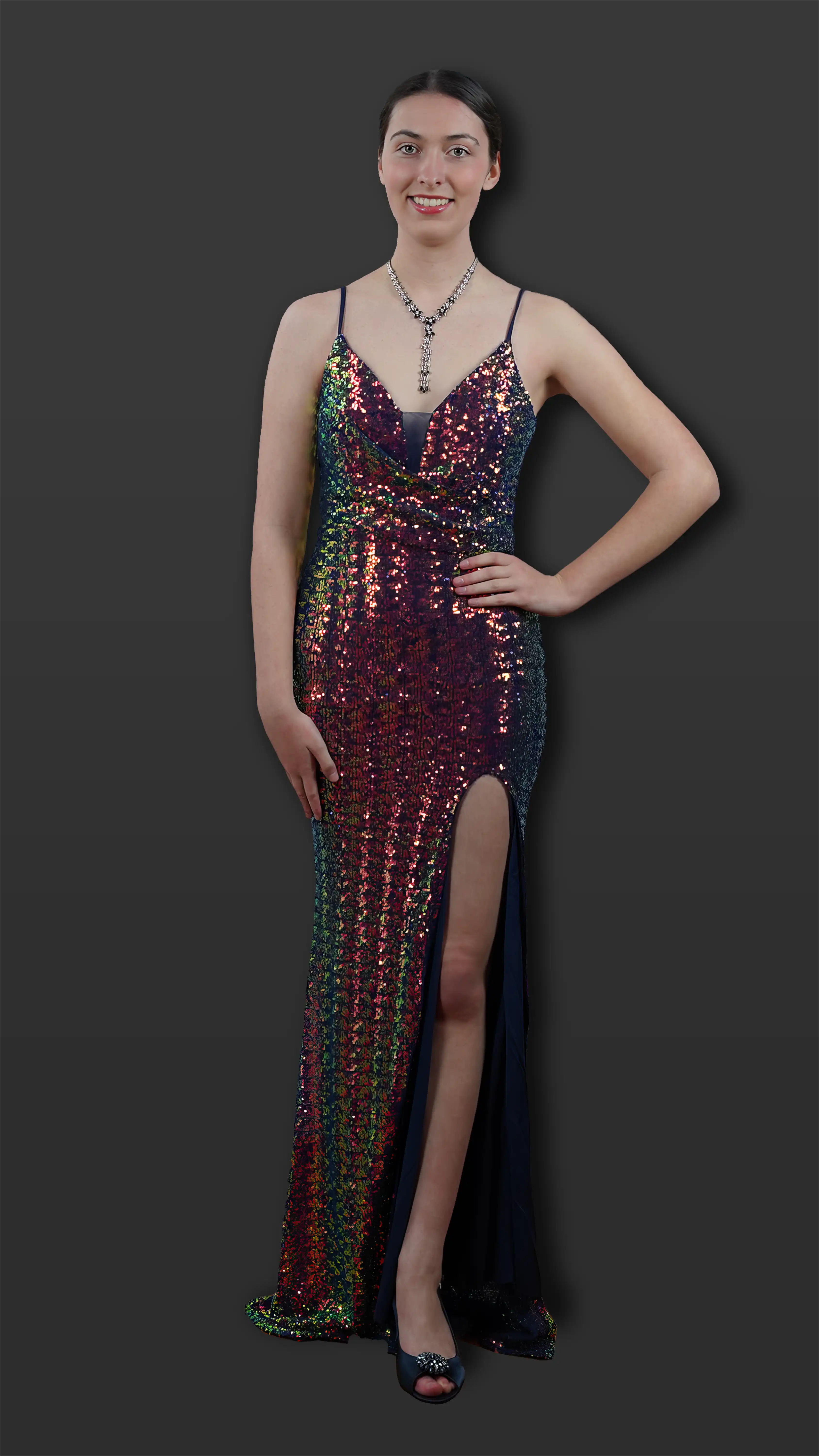 Spaghetti Strap V-neck Iridescent Blue Sequin Cocktail Dress