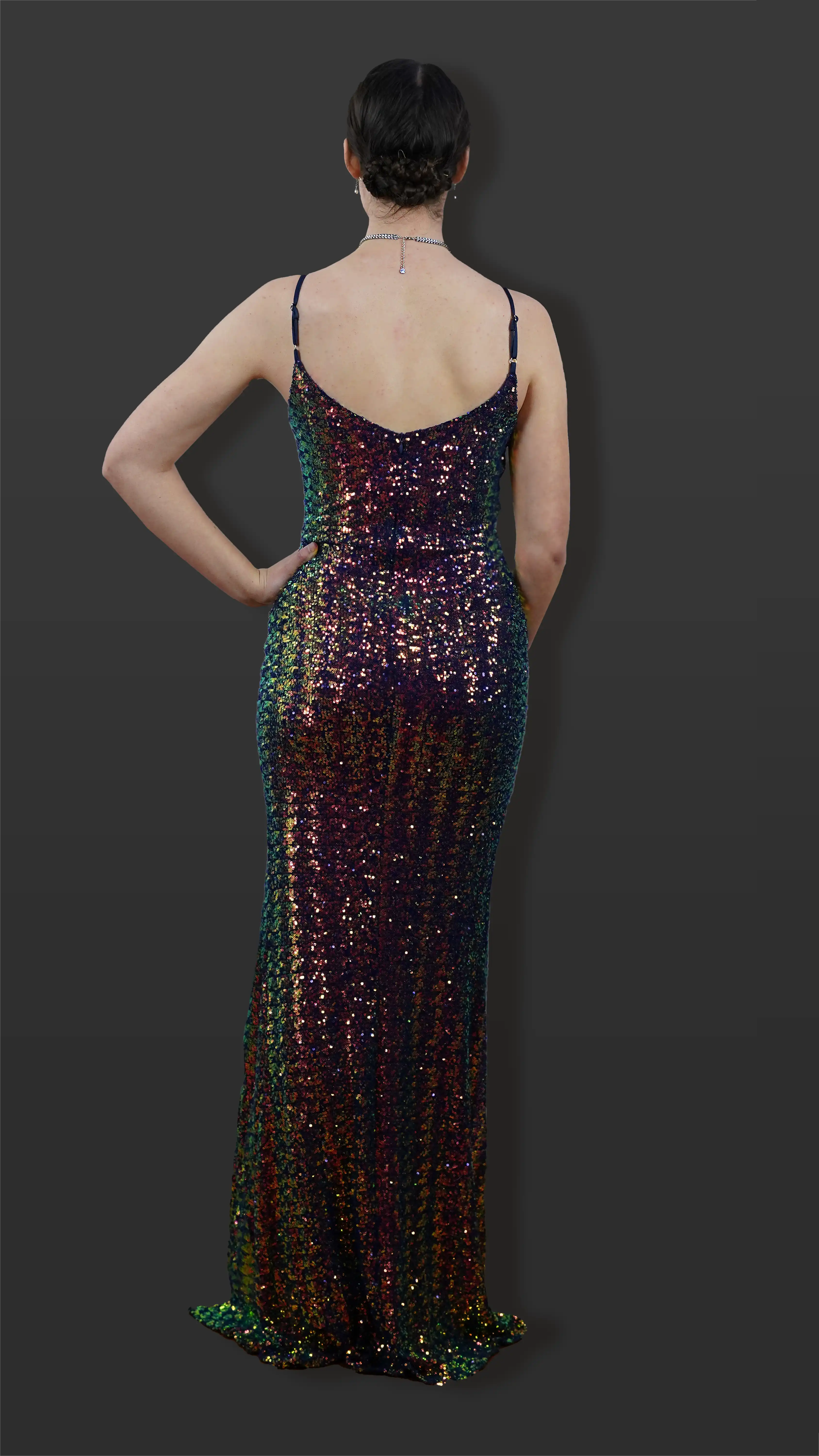 Spaghetti Strap V-neck Iridescent Blue Sequin Cocktail Dress