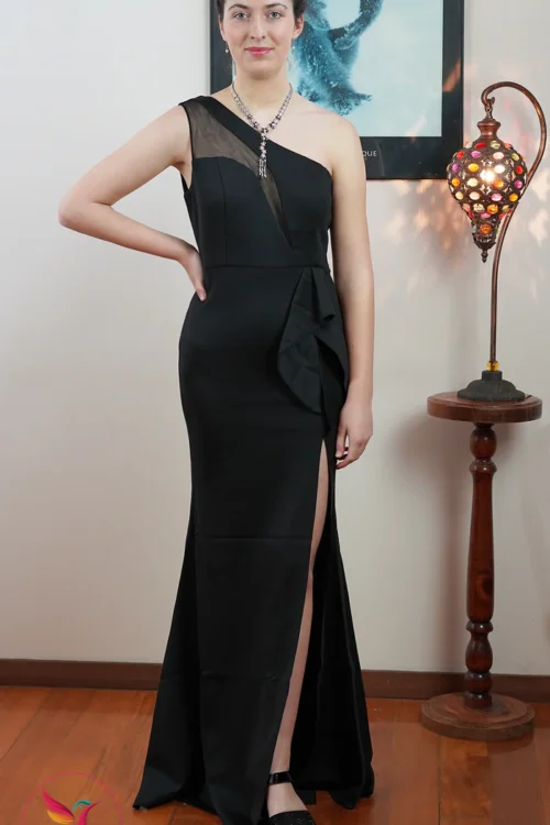 Black Maxi Split Bodycon One Shoulder Women’s Party Evening Maxi Length Dresses