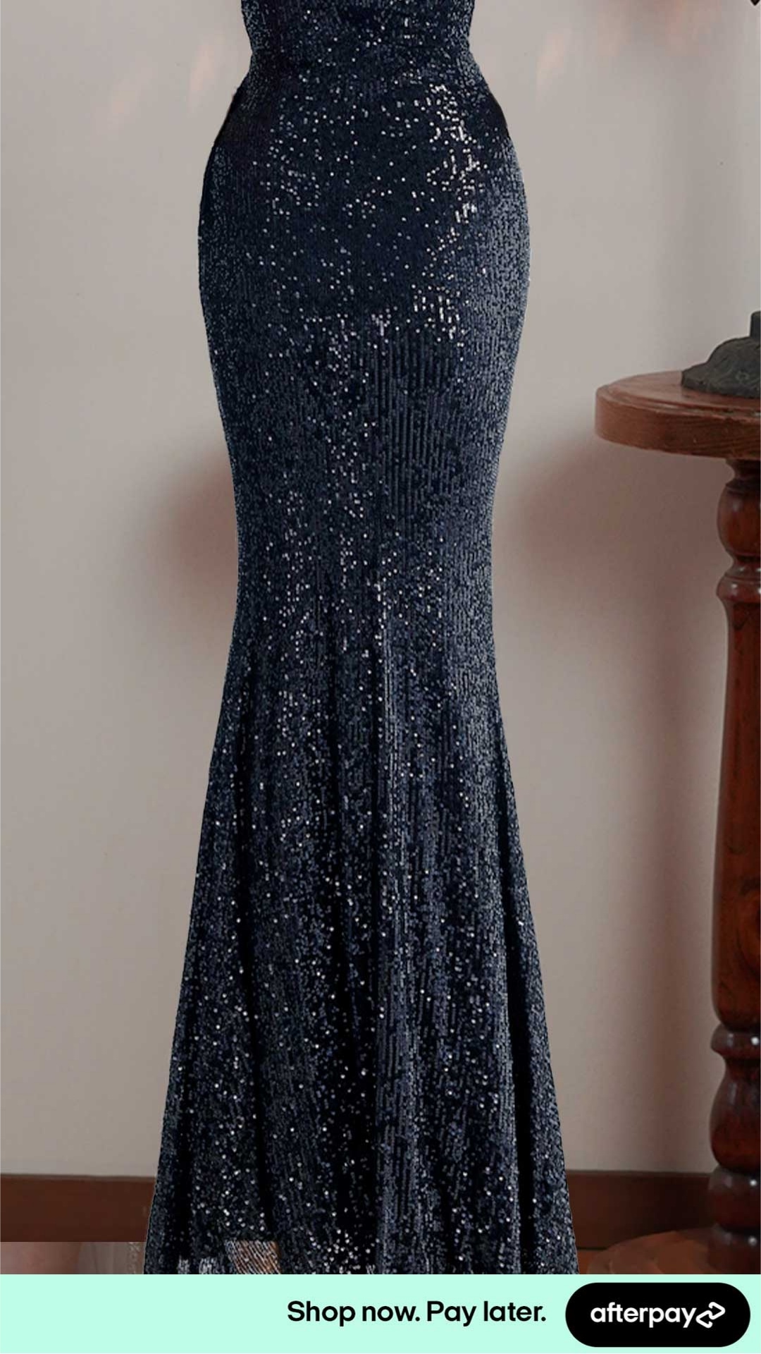 Plunge Neck Open Back Sequin Maxi Length Evening Dresses - Image 16