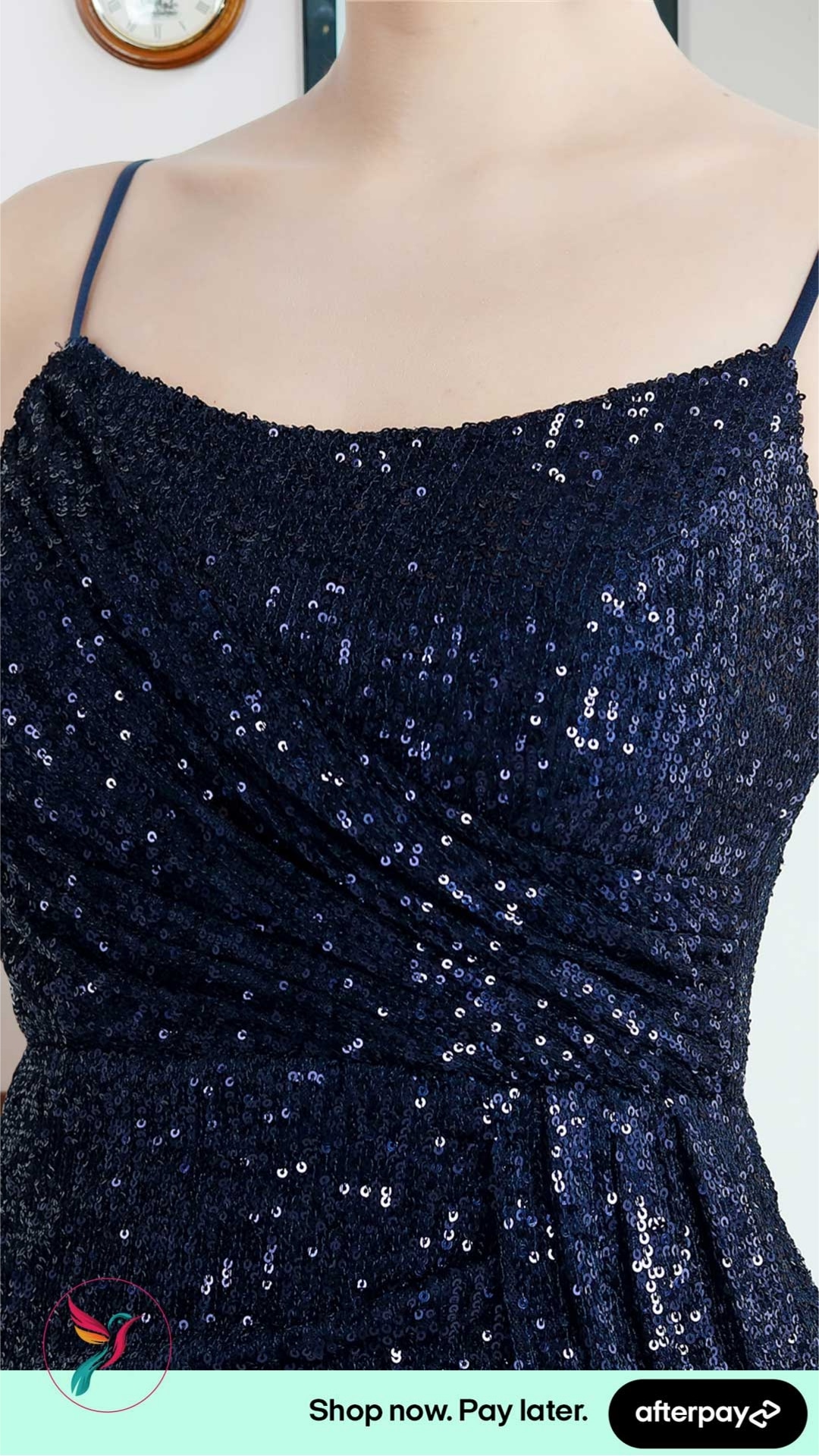 Plunge Neck Open Back Sequin Maxi Length Evening Dresses - Image 9