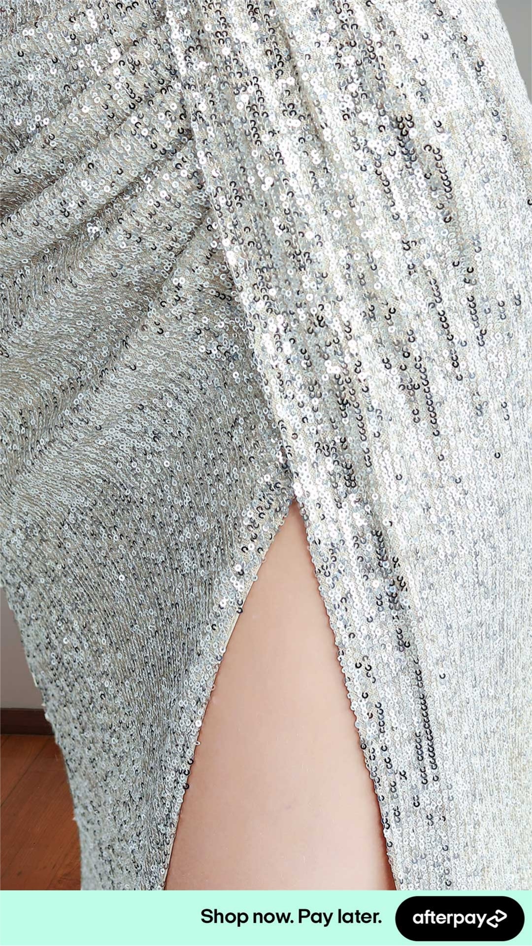 Plunge Neck Open Back Sequin Maxi Length Evening Dresses - Image 5