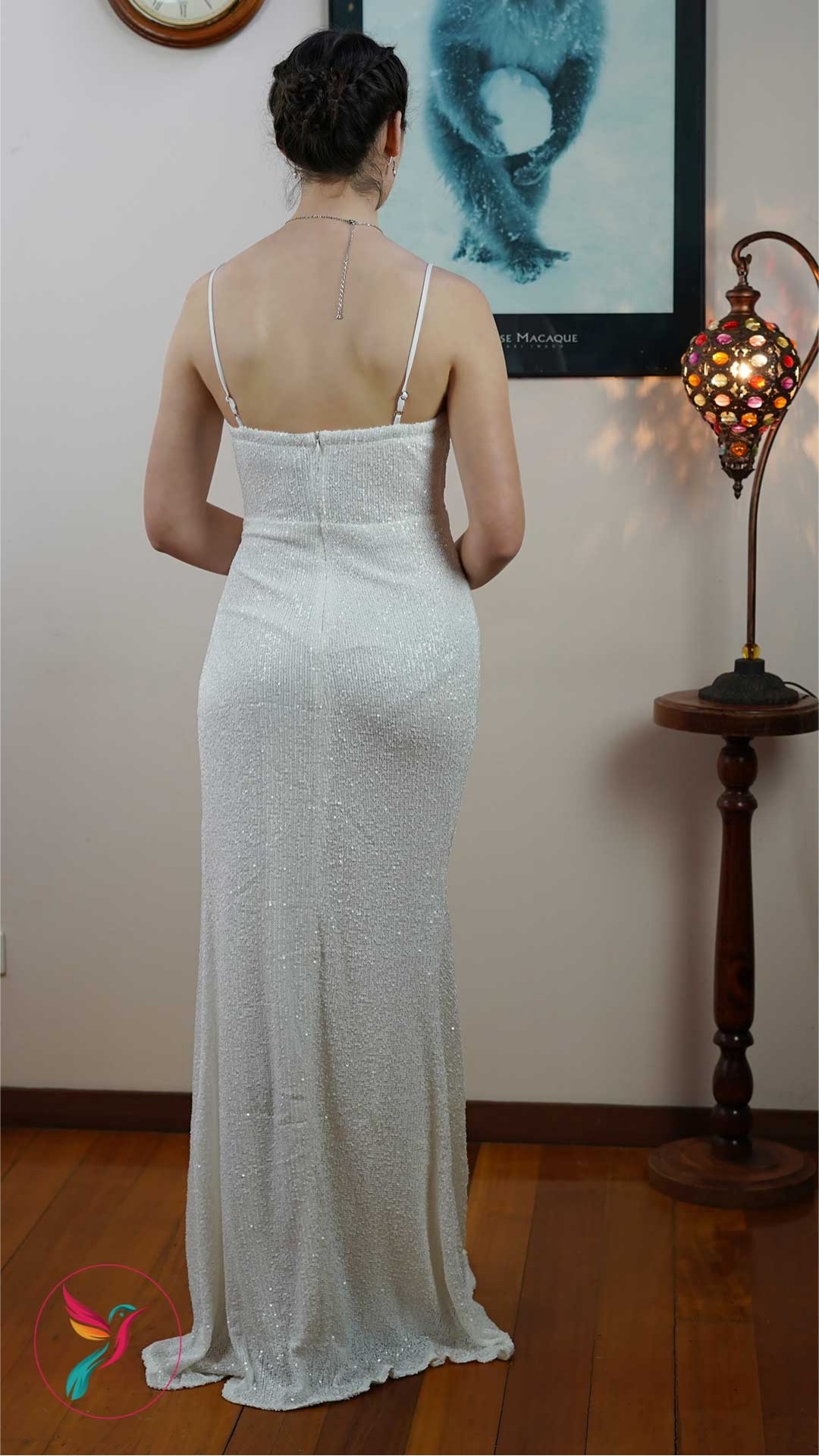 Plunge Neck Open Back Sequin Maxi Length Evening Dresses - Image 4