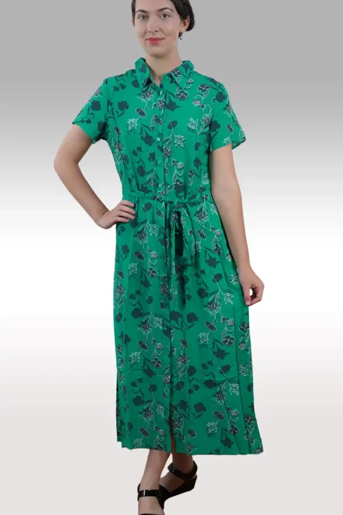 Emerald floral printed short sleeve maxi women’s dress