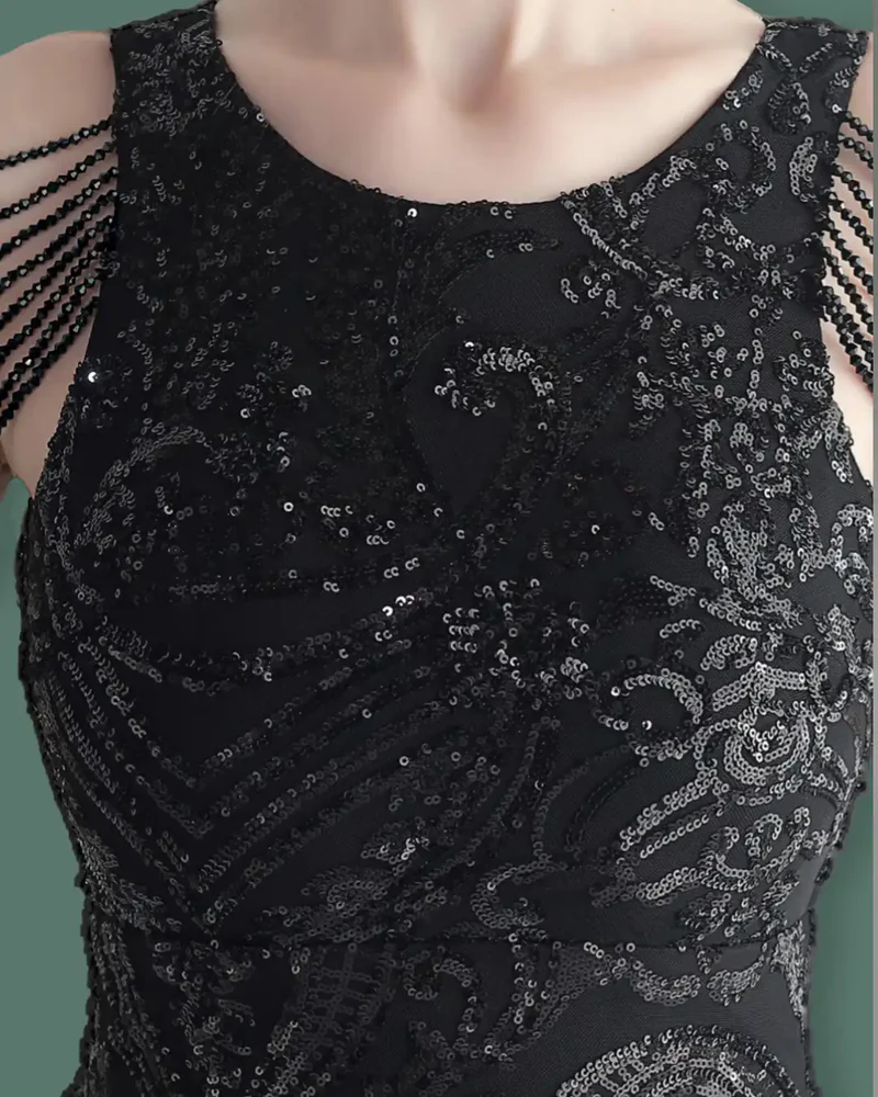 Golden Beaded & Sequined Open-Back Sleeve Less Women's Evening Maxi Length Party Dresses - Image 8