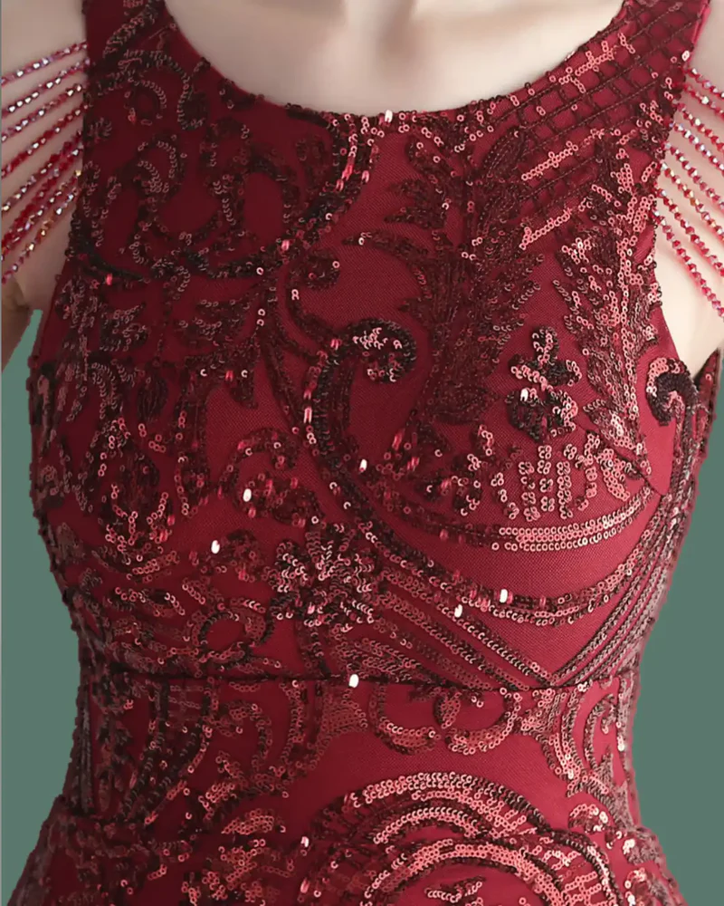 Golden Beaded & Sequined Open-Back Sleeve Less Women's Evening Maxi Length Party Dresses - Image 7