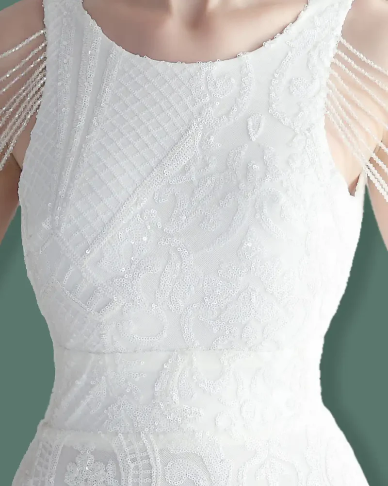 Golden Beaded & Sequined Open-Back Sleeve Less Women's Evening Maxi Length Party Dresses - Image 2